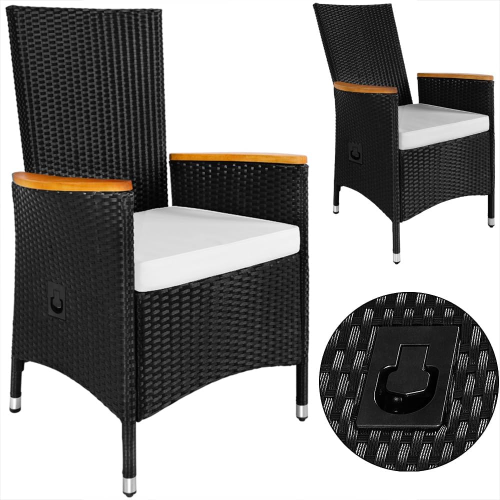 Conjunto de muebles de jardín Casaria®: 8 sillas con cojines de 7 cm, mesa, 2 respaldos ajustables, muebles de terraza para exteriores, polirratán, resistente a la intemperie, madera de acacia, comedor, jardín, balcón, salón.