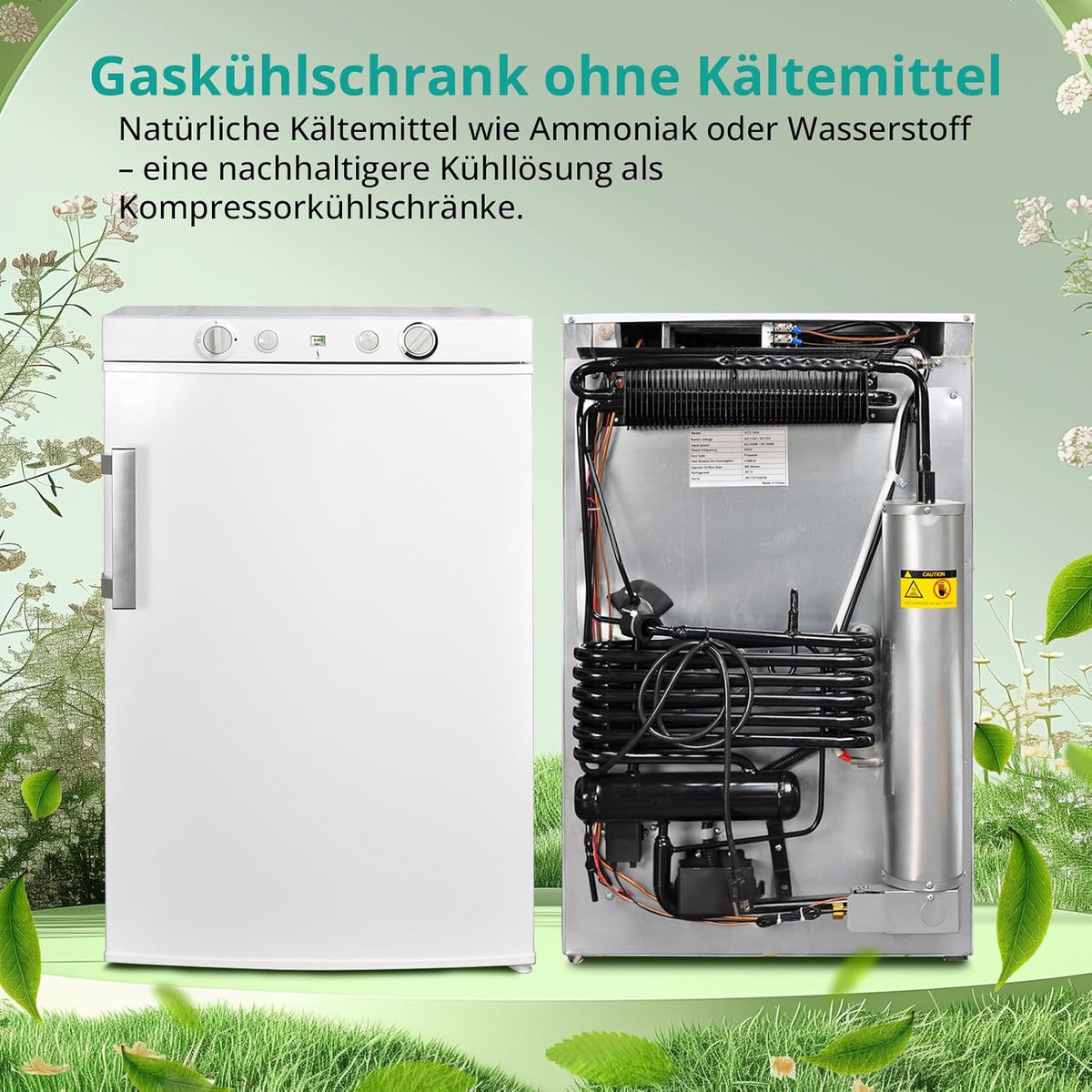 SMETA Refrigerador con congelador a gas 12V/230V/Gas, nevera con compartimento congelador de 100L, refrigerador combinado silencioso para camping, hogar, caravana, garaje, casa rural, autocaravana, blanco