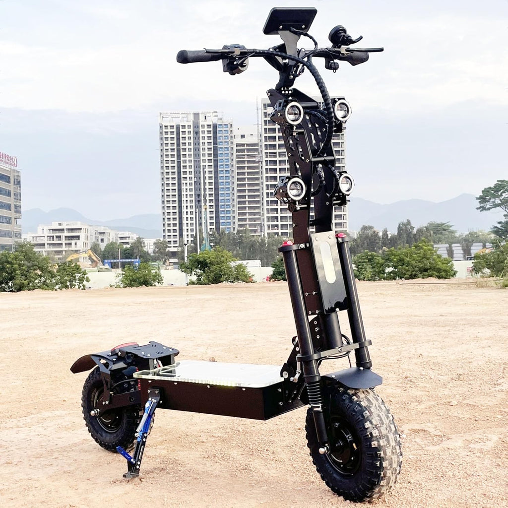 HWWH Patinete eléctrico potente plegable, scooter eléctrico todoterreno para adultos, 13 pulgadas, 3 velocidades, doble tracción, batería de litio de 72 V/50 Ah, autonomía máxima de 120 km