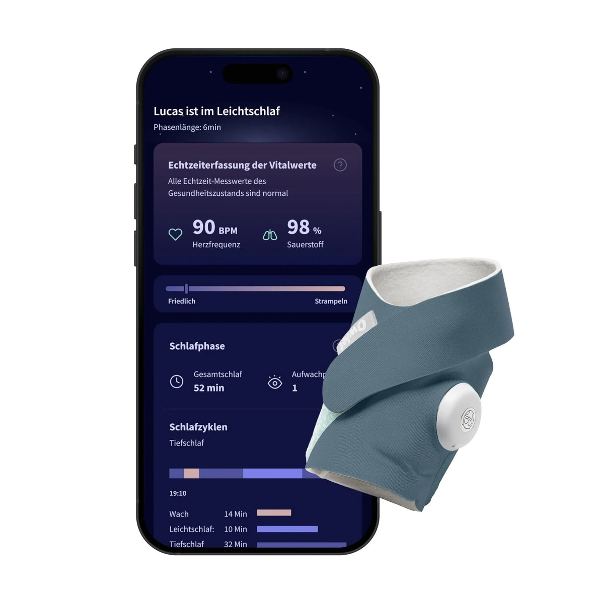 Dream Sock Vigilabebés con seguimiento del sueño en la app, notificaciones en tiempo real, Bluetooth, Wi-Fi, 16 horas de autonomía de la batería
