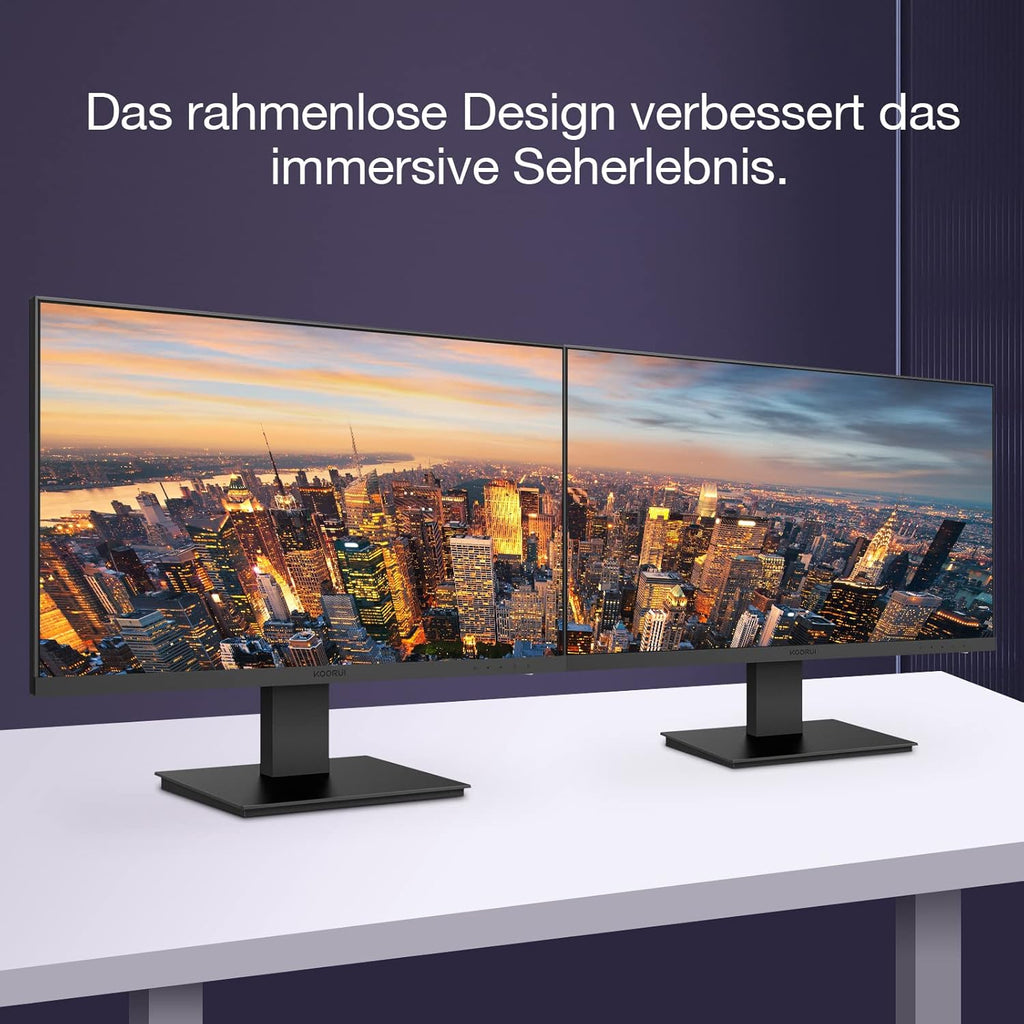 Monitor de PC para oficina KOORUI de 27 pulgadas, 75Hz VA 1080P 5ms, sin marco, HDMI, inclinación ajustable, cuidado ocular, montaje en pared VESA, negro