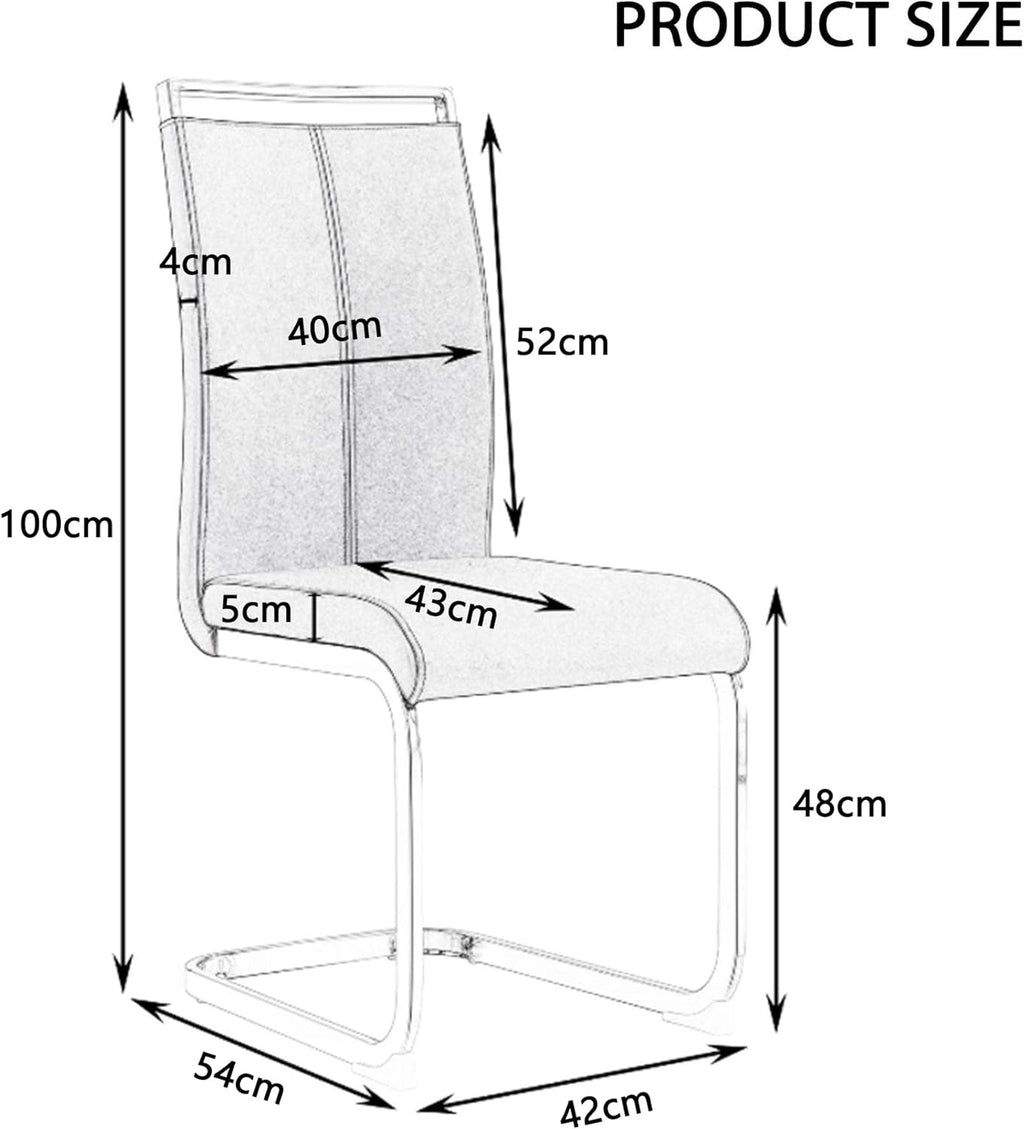 Juego de 4 sillas cantilever Merax, sillas de comedor con piel sintética PU y respaldo alto, estructura de metal cromado, silla de cocina moderna, silla tapizada para sala de estar y sala de conferencias, gris