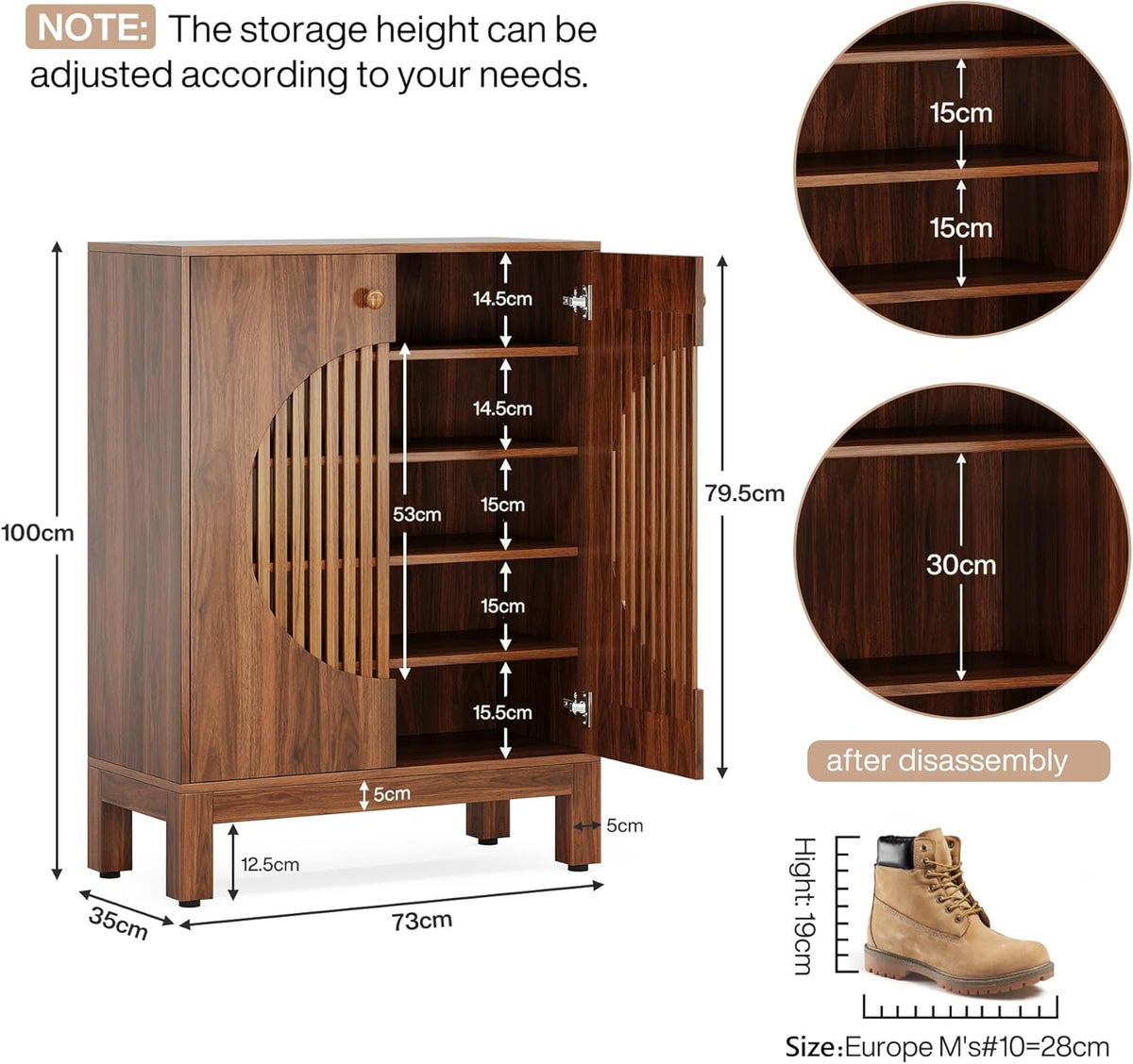 Tribesigns zapatero, estante para zapatos de 5 niveles, mueble zapatero estrecho con puertas de lamas, 20 pares, con estantes ajustables, organizador de madera para entrada, pasillo, salón (marrón)