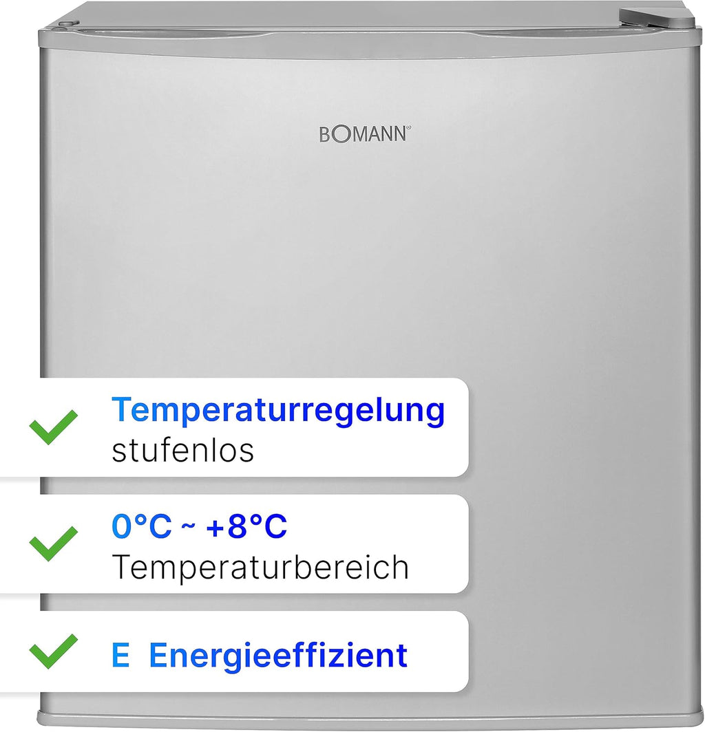 Minibar Bomann® 42 litros | Mini refrigerador para bebidas, ideal para oficina, camping y gaming | nevera pequeña silenciosa 39 dB | Minibar con puerta reversible | 51x45x45 cm | KB 7346 inox