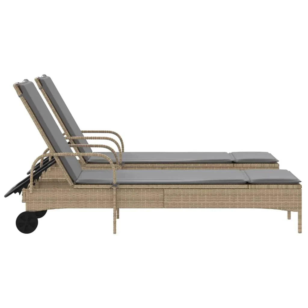 2 uds. Tumbona | Sillas con cojines de ratán sintético beige Cfw512621