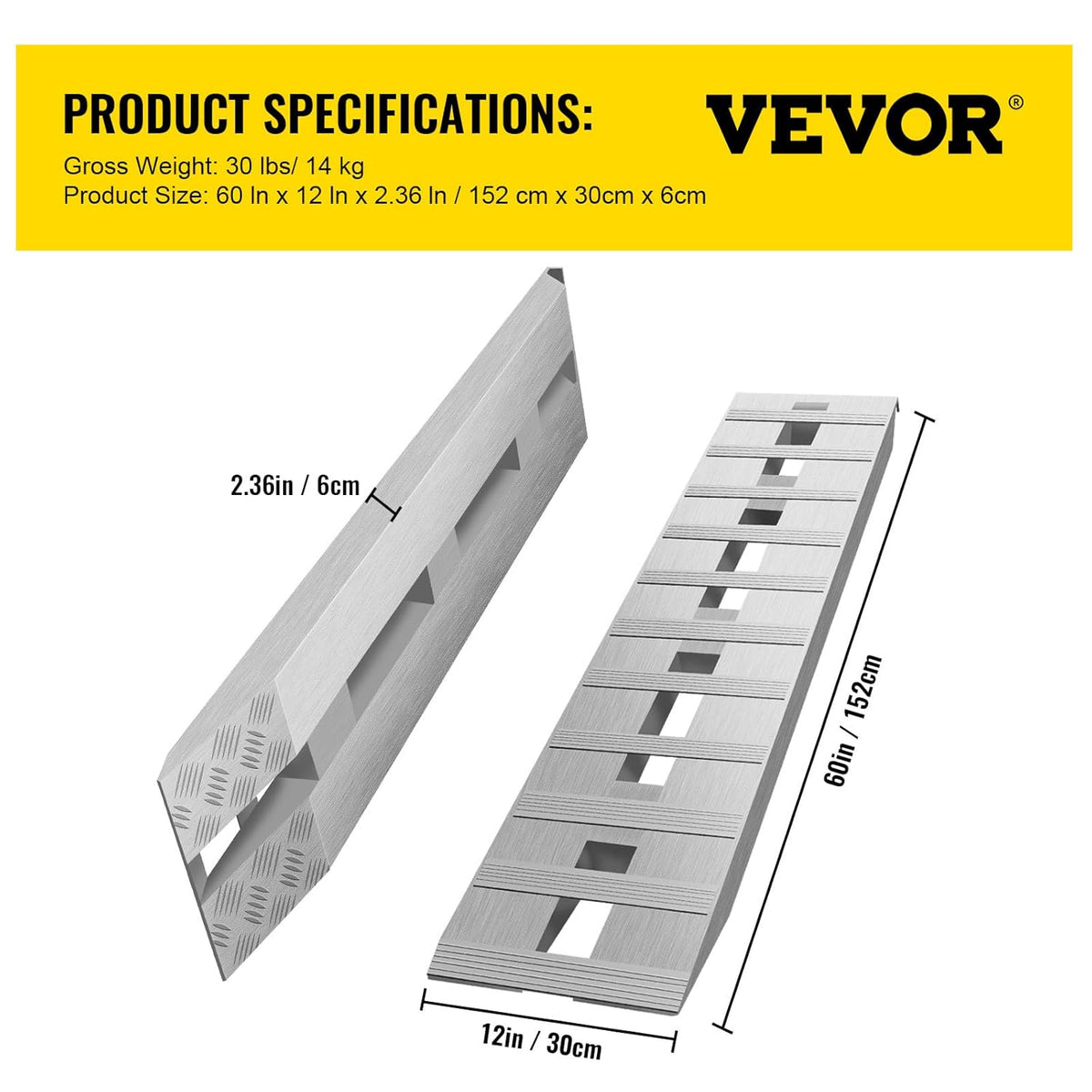 VEVOR Rampas de Carga de Aluminio, Capacidad de 2722 kg, Rampa de Acceso con Extremo de Gancho de Cola de Castor, Riel de Carga para Motocicleta, Tractor, ATV, Camión, Cortacésped, 152x30,5 cm, 2 Piezas