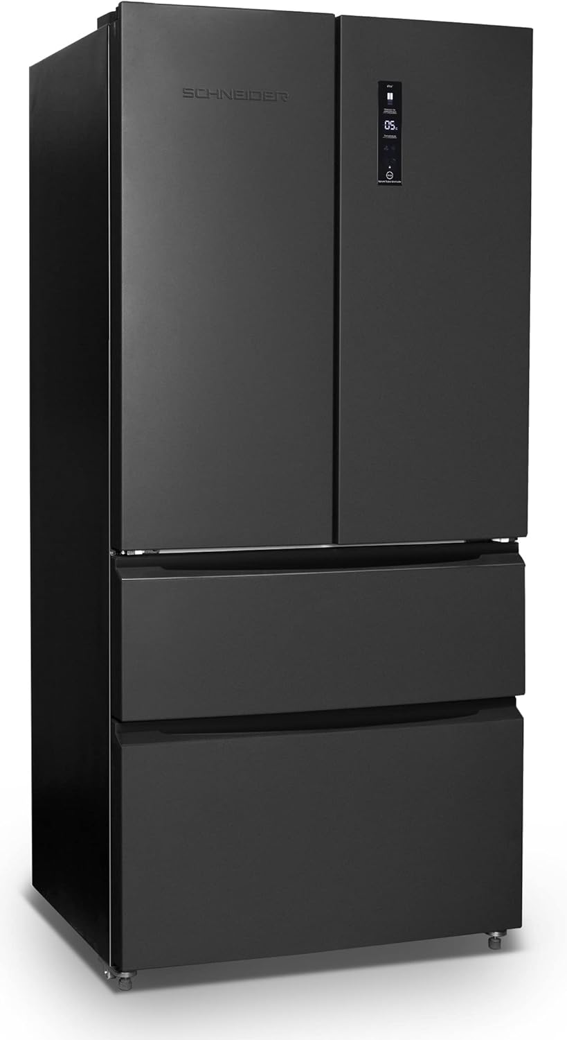 SCHNEIDER SCFD558NFB, Frigorífico multipuertas, No Frost, 531L (345+186), Desescarche automático, 3 estantes de cristal, Alarma de puerta, Patas ajustables, 41dB, Negro mate