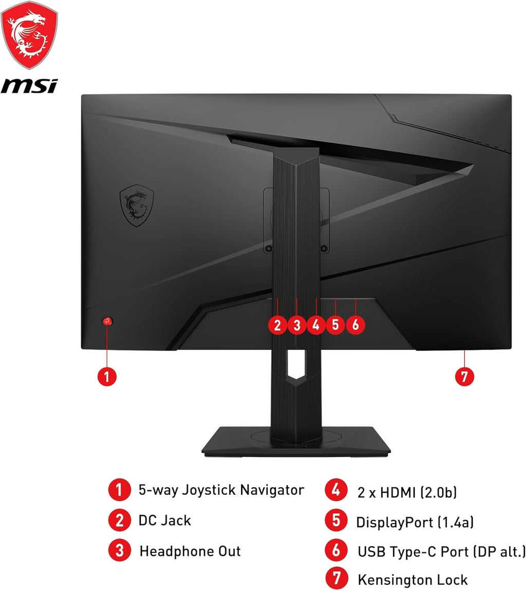 Monitor Gaming MSI G274QPX de 27" WQHD - Panel Rapid IPS, 2560x1440, 240 Hz / 1 ms GtG, 98% DCI-P3, HDR 400, PD Type-C 65W, G-Sync - DisplayPort 1.4a, HDMI 2.0b CEC