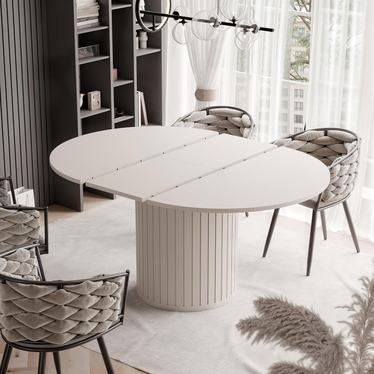 Mesa de comedor redonda extensible 120 ø - 160 cm, mesa de comedor redonda ovalada extensible, mesa de comedor - mesa de cocina
