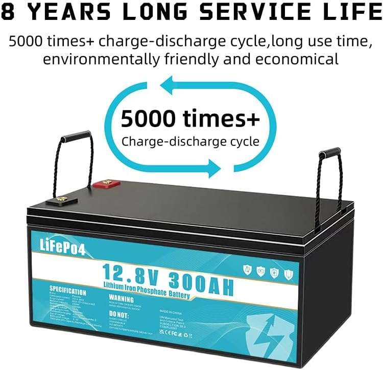 Batería LiFePO4 de 12V 300Ah de fosfato de hierro y litio, equipada con BMS de 300A, vida útil de más de 8 años, adecuada para camping, energía solar, fuente de alimentación de emergencia, etc.