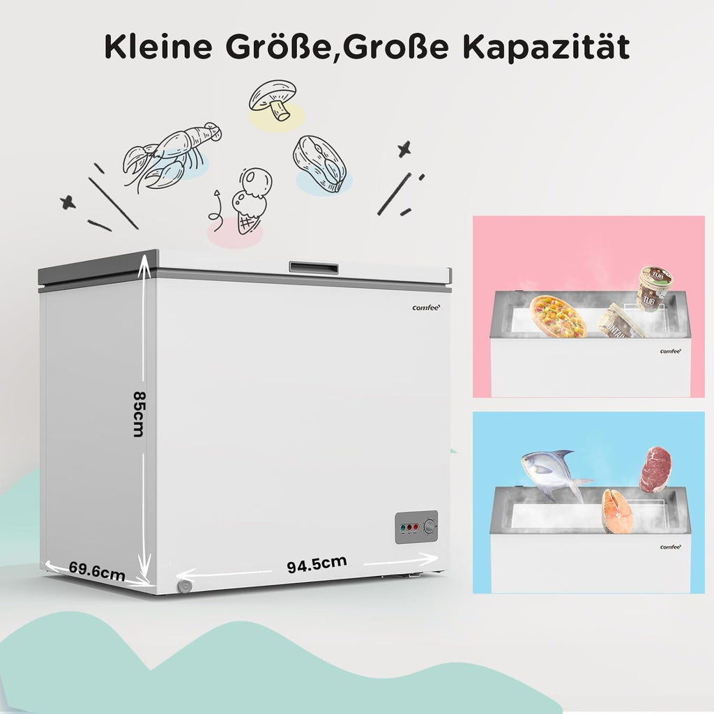 Congelador horizontal Comfee RCC201WH6(E) / 82 kWh/año / 85 cm de altura / 200 L / Compresor Inverter / 41 dB bajo nivel sonoro / Adecuado para diversos escenarios de uso / Termostato ajustable / Blanco
