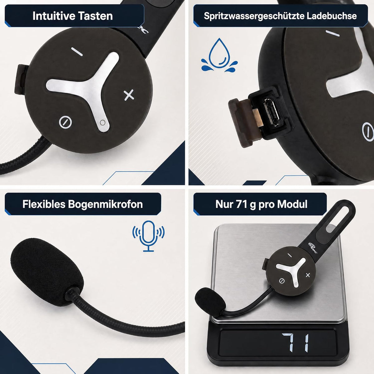 @tec BuddyChat Duo, Intercom para auriculares, set de 2, sistema de intercomunicación Bluetooth 3.0, alcance de hasta 1 km, cancelación de ruido DSP, resistente al agua y al polvo