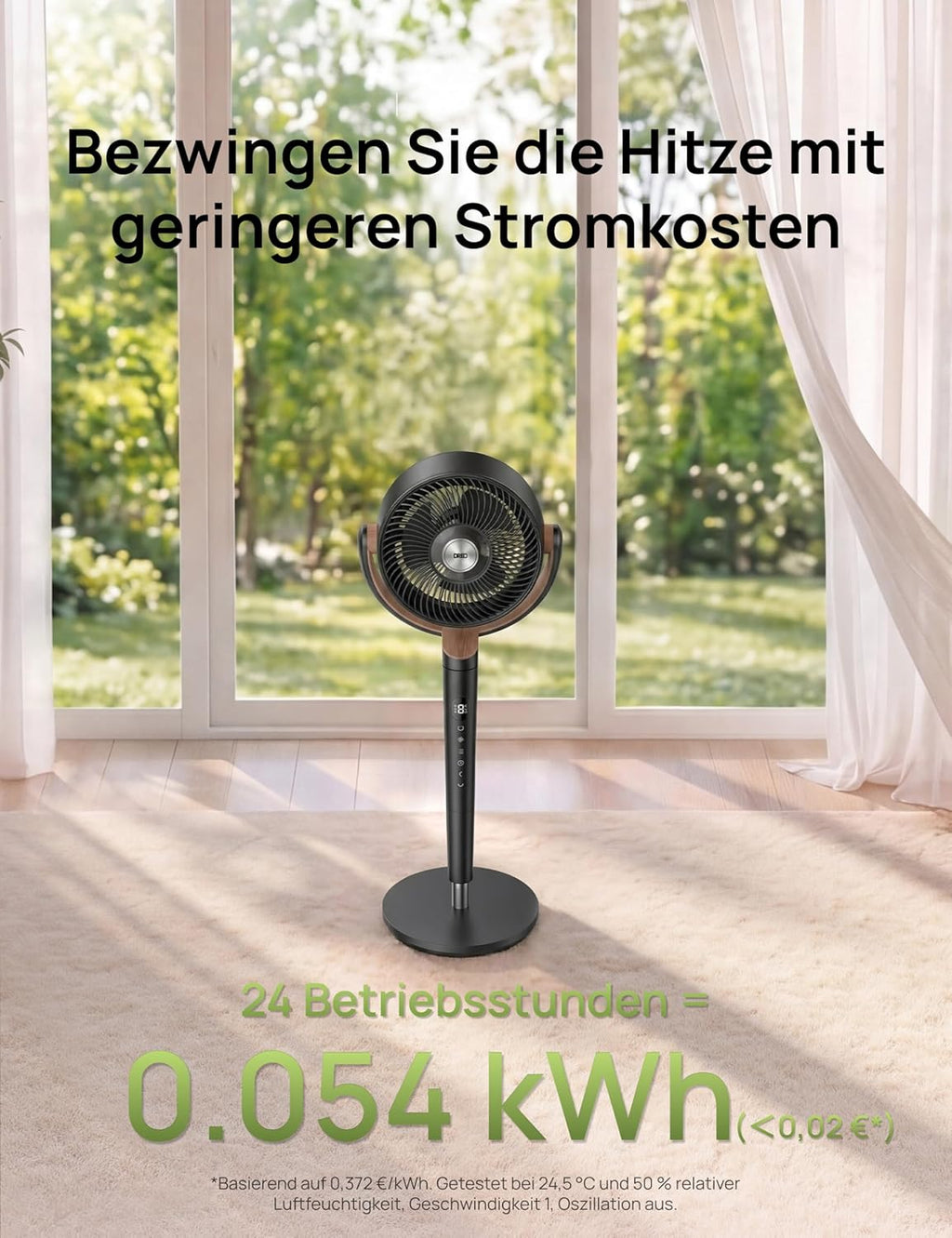 Ventilador de pie silencioso DREO de 23 dB, ventilador oscilante omnidireccional de 120°+120°, alcance de aire de 27 m, circulador de aire turbo real con un volumen de aire de 1615 m³/h, altura de 89-102 cm, 3 modos y 8 velocidades