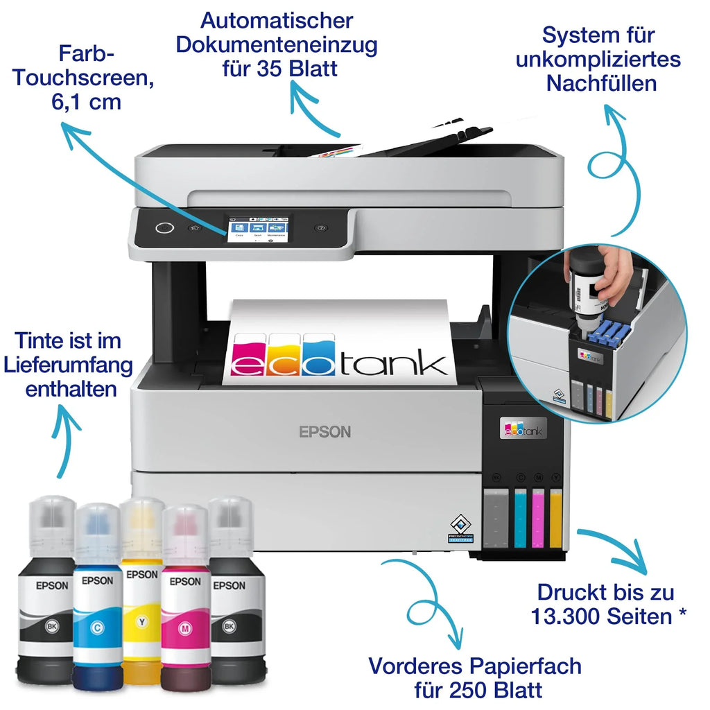 Impresora multifunción de depósito de tinta EcoTank ET-5150 A4 WLAN Ethernet impresión dúplex 4800 x 1200 ppp 250 hojas alimentador automático de documentos de 35 hojas