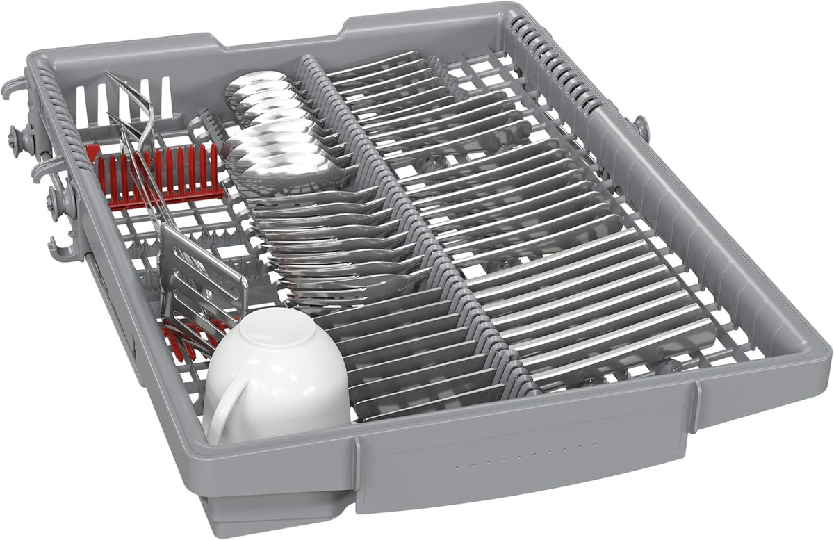 Lavavajillas inteligente Bosch Serie 2 SPV2IKX10E, totalmente integrable, 45 cm de ancho, cesta para cubiertos, secado extra con solo pulsar un botón, InfoLight punto de luz rojo en el suelo, protección AquaStop contra daños por agua, blanco
