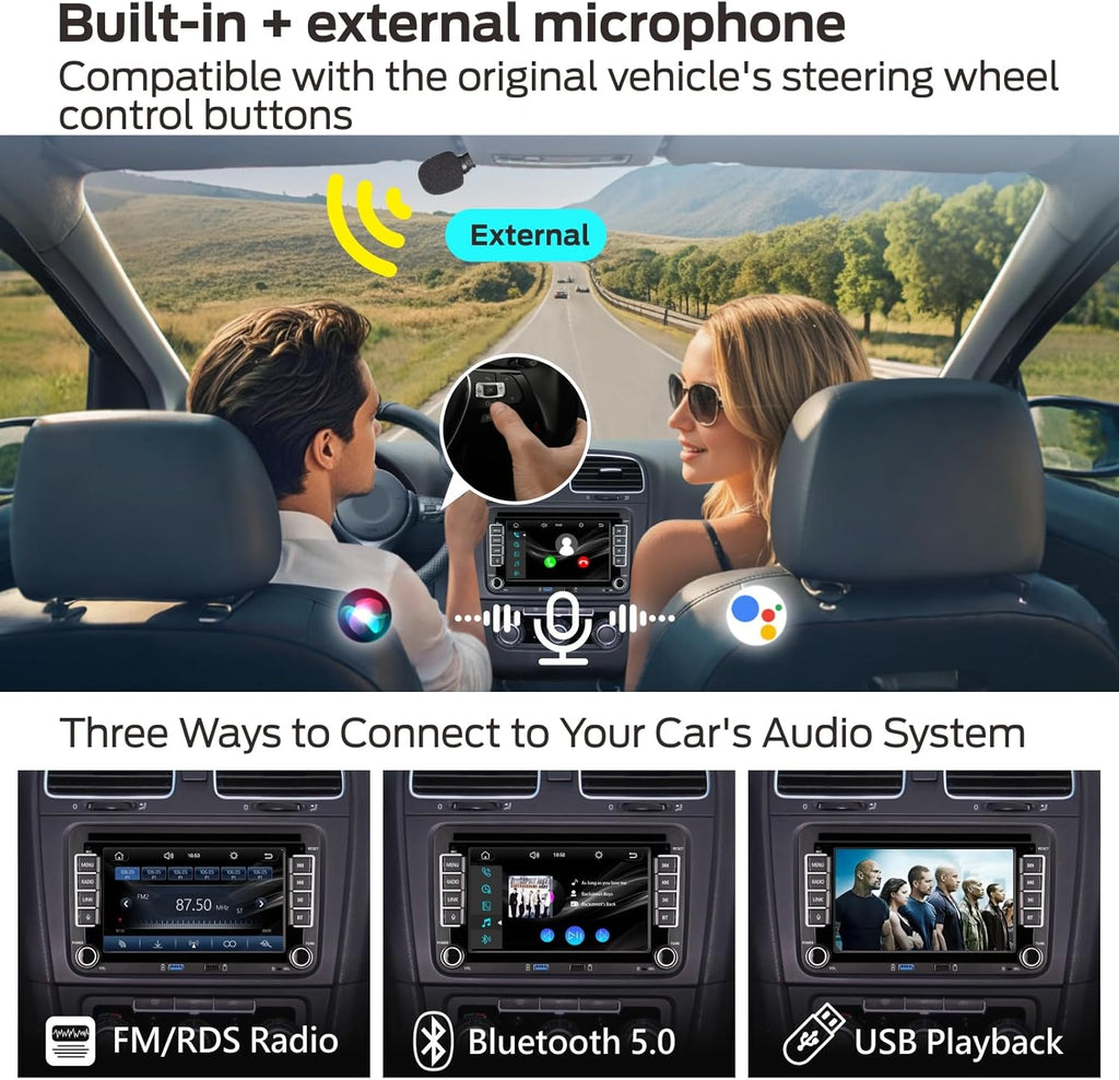 [Inicio rápido] Autorradio Linux para VW Golf 5 6/Polo, Radio VW con CarPlay y Android Auto inalámbricos integrados, Pantalla de 7" para VW compatible con controles del volante originales, AM/FM/RDS, Bluetooth, DSP, 45Wx4
