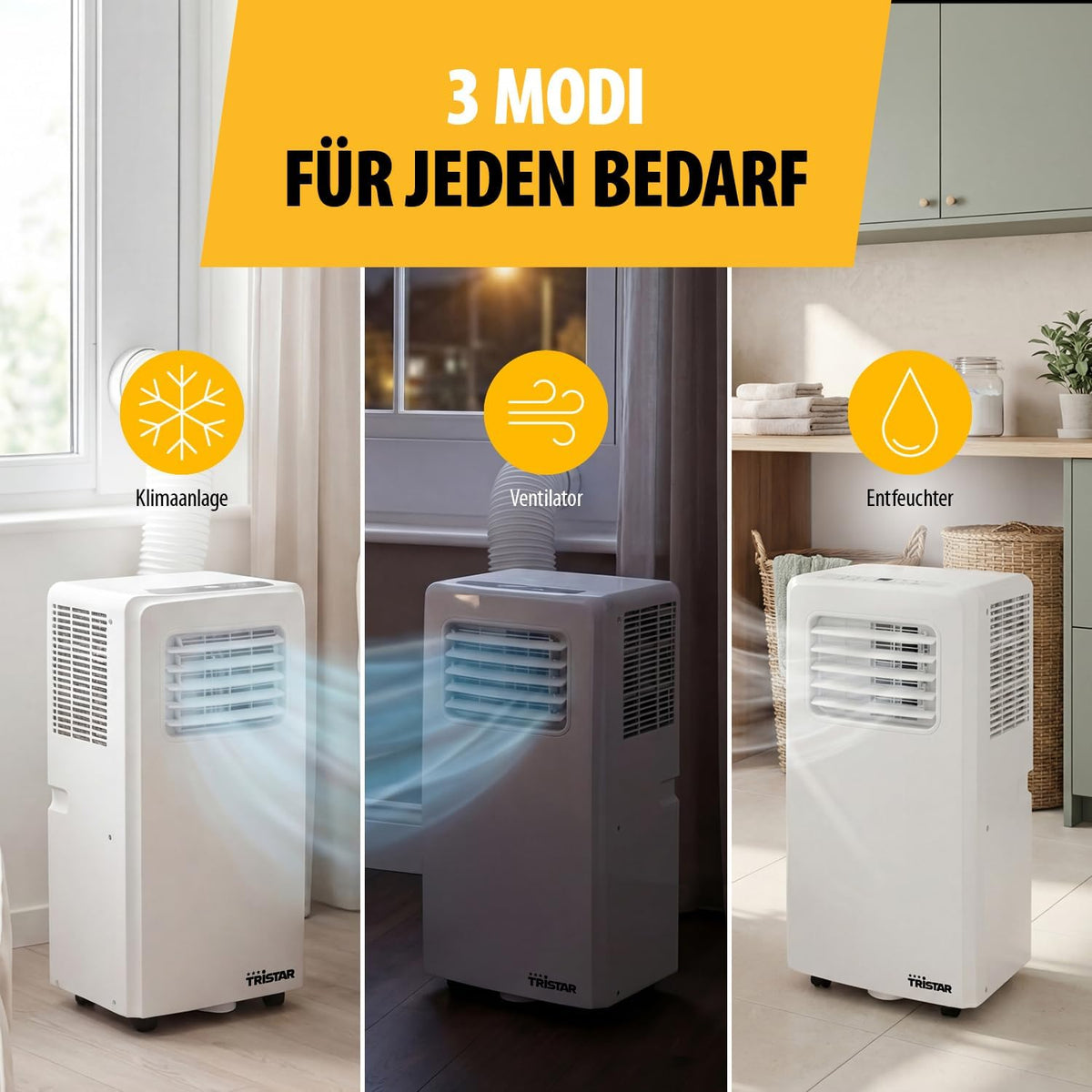 Aire acondicionado portátil Tristar - 9.000 BTU - 3 en 1 - Deshumidifica, enfría, ventila - Hasta 34 m² - Kit de ventana incluido - AC-5530