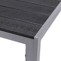 Mesa de jardín XL de aluminio y madera sintética, color plata/negro, mesa de comedor, muebles de jardín, imitación madera, resistente a la intemperie, 180x90x74 cm