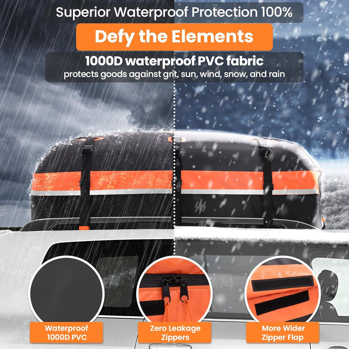 Sailnovo Cofre de techo para vehículo, bolsa de techo impermeable para viajes, resistente a la intemperie con alfombrilla antideslizante, 6 ganchos de puerta y candado de combinación, 590 L, PVC 1000D