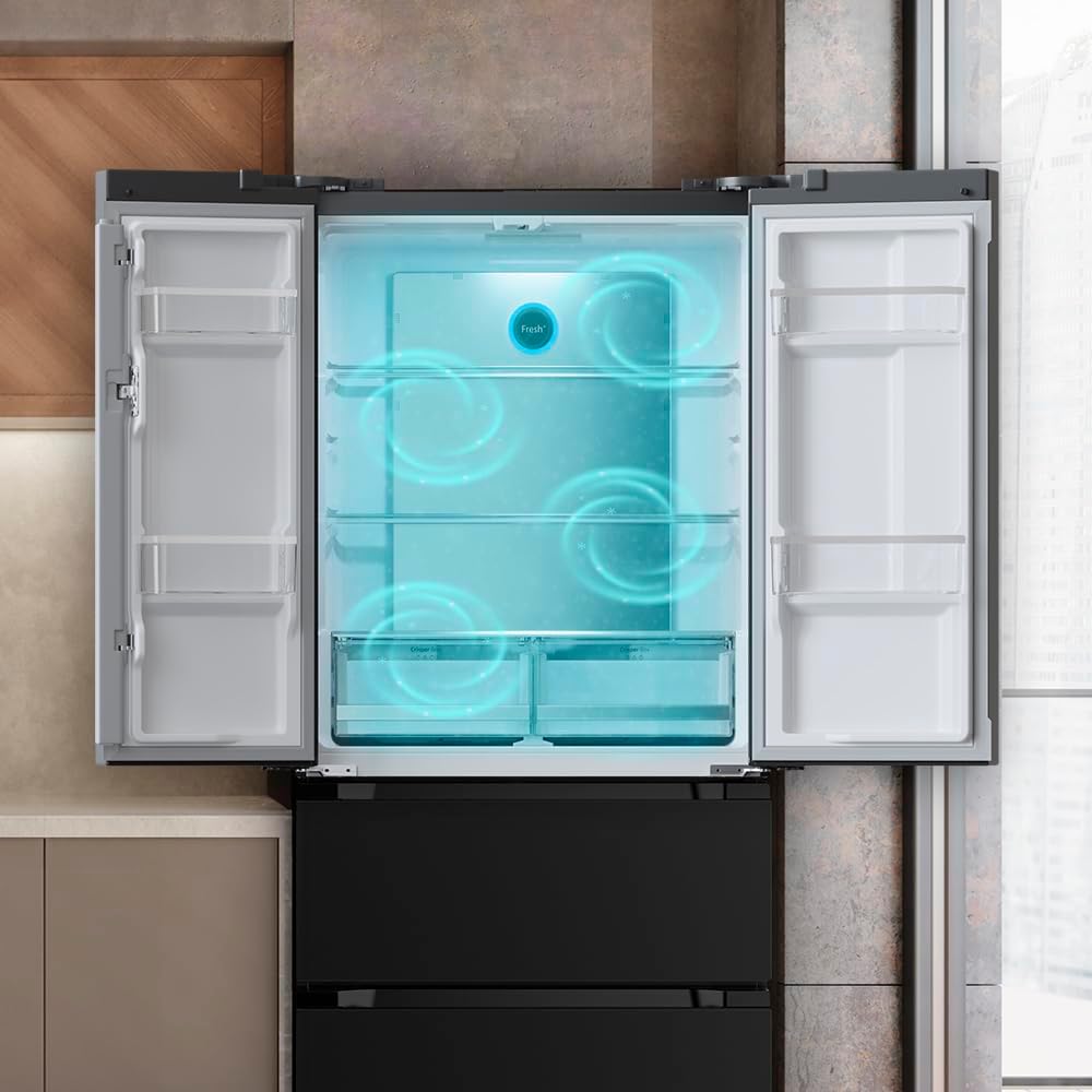 Frigorífico congelador de puerta francesa Cecotec Bolero CoolMarket FD 436 Dark E. 436 L, Total No Frost, Multi Airflow y compresor inverter para ahorro energético.