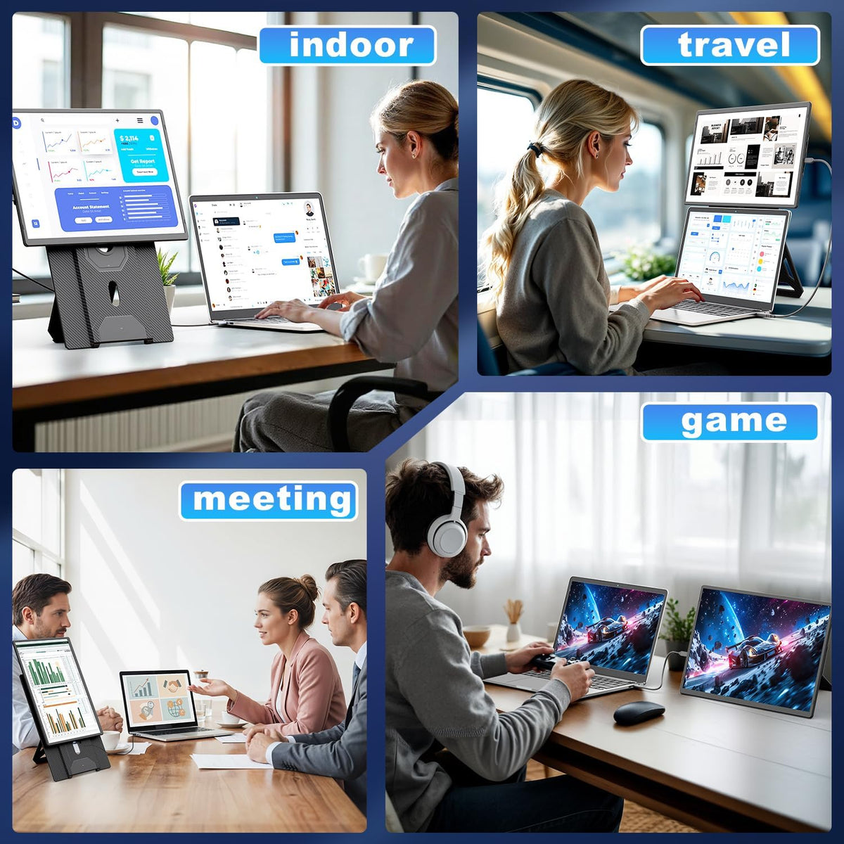 Monitor Portátil Teamgee 16,1" FHD 1200P IPS con Soporte Magnético Ajustable en Altura de 360°, Pantalla Dual Ultradelgada para Mac/Windows/Chrome (Portátiles de 13-17,3"), Montaje VESA