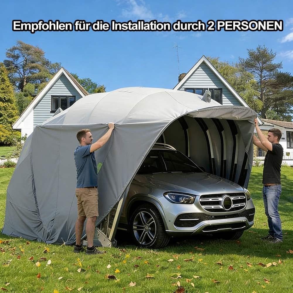 Cochera resistente a la intemperie, garaje plegable móvil de acero inoxidable, cochera semiautomática antiexposición, con cerradura, para camionetas y automóviles, gris 5,9 x 2,7 x 2,45 m