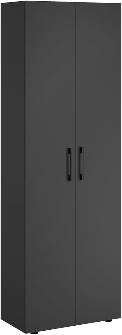 Armario multiusos Bellamio Apol - Armario para escobas en negro - Despensa con compartimento para aspiradora - Armario de limpieza de madera - Armario de pasillo con espacio de almacenamiento - Armario para el hogar - Armario multiusos 176x33x60