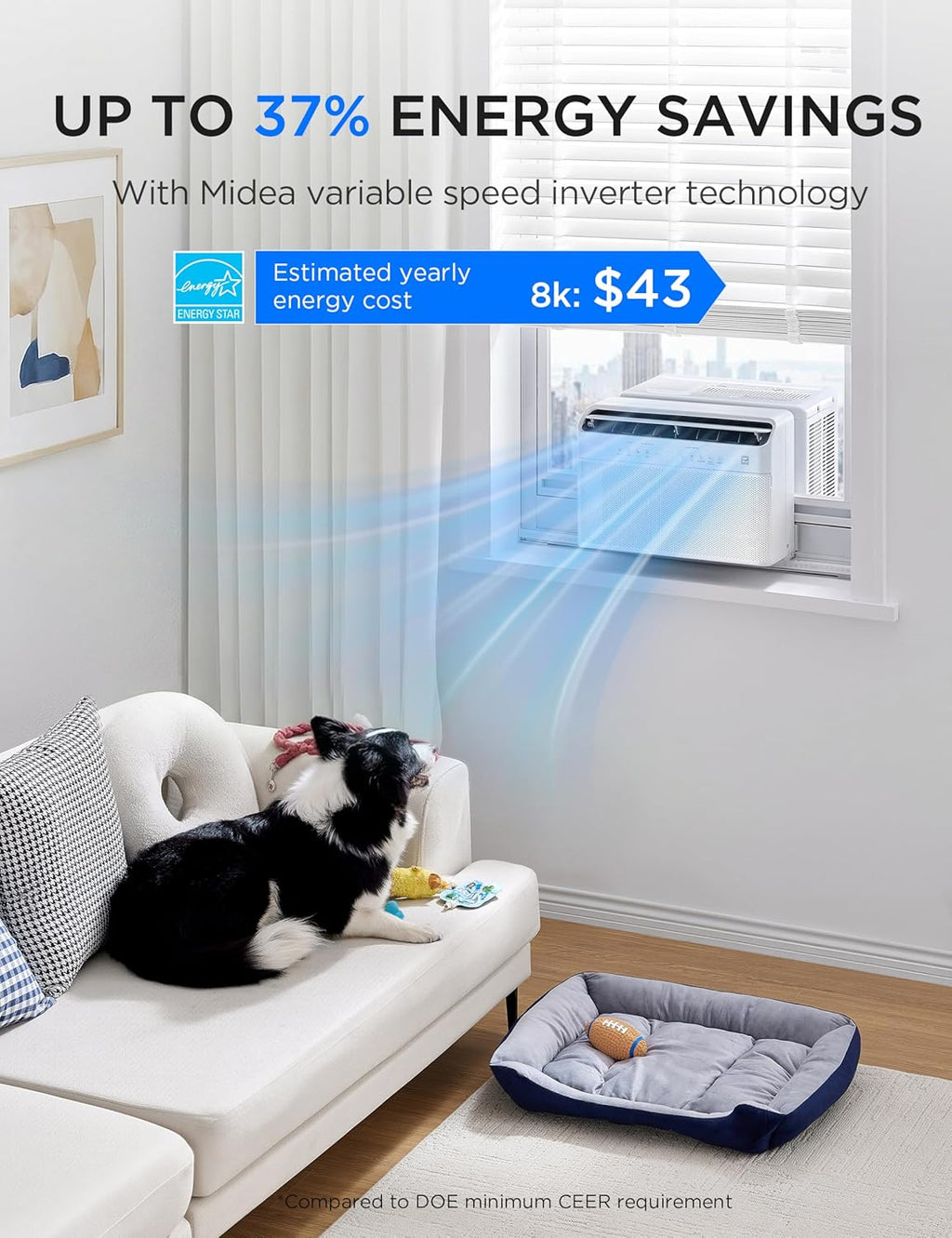 Midea 8,000 BTU U Shaped Smart Inverter Window Air Conditioner - Cools 350 Sq Ft, Ultra Quiet with Open Window Operation - Alexa/Google Assistant Compatible, 37% Energy Savings, Remote (2026 Edition)