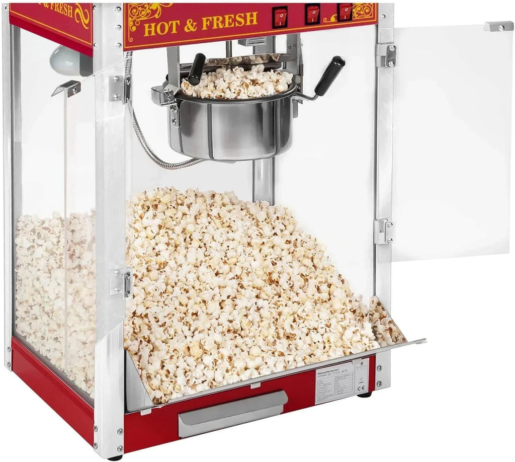 Máquina de palomitas 1500W 5 kg/h diseño retro roja acero inoxidable vidrio aluminio máquina comercial de palomitas