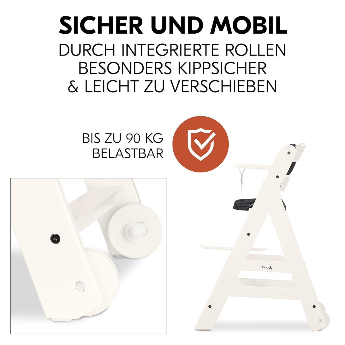 Hauck Trona Beta+ Newborn Set Eco Bouncer - Trona de madera evolutiva para bebés desde el nacimiento, incluye accesorio para recién nacidos, cojín de asiento y bandeja - Gris oscuro