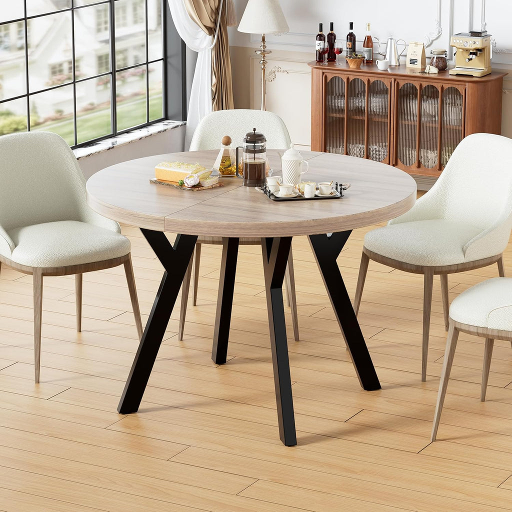 Mesa de comedor redonda extensible para 4-8 personas, mesa de comedor redonda moderna, mesa de cocina pequeña con base de metal estable, mesa que ahorra espacio para comedor, hogar, oficina (vintage, 100-140 cm)