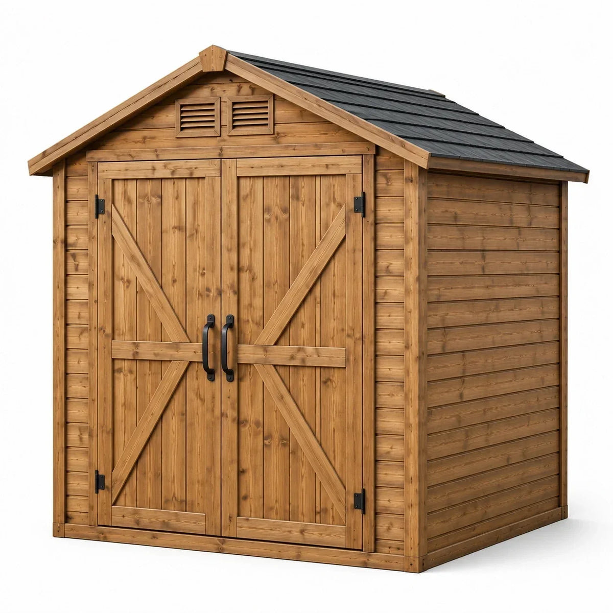 Cabaña de jardín de madera con puertas dobles y ventilación, de madera de abeto, marrón