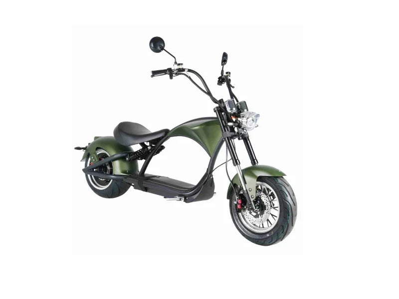 Chopper eléctrico Mangosteen M1 en verde mate: motor de alto rendimiento de 2000W y elegante