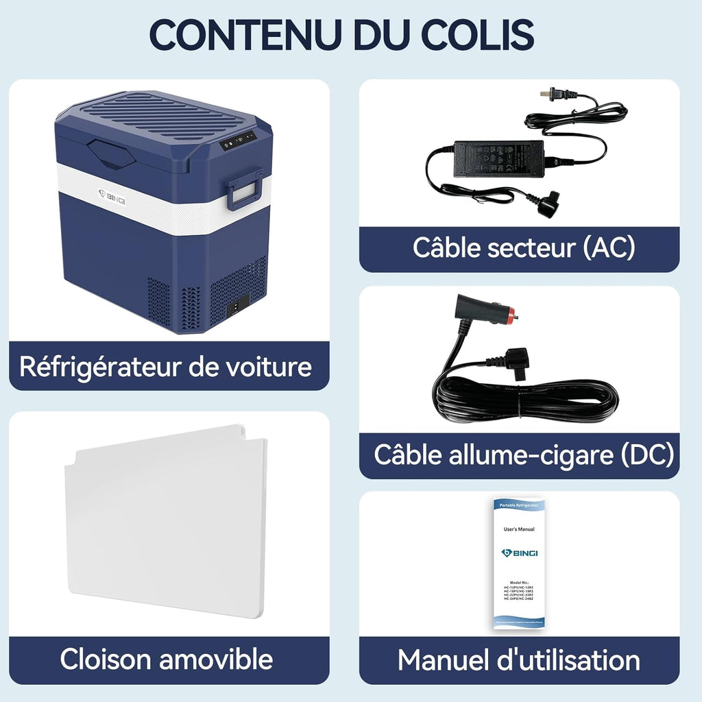 BINGI Nevera Eléctrica de Compresión para Coche de 38L con Enfriamiento Rápido - Refrigerador Portátil hasta -18°C, 12V/24V/220V, para Autocaravana, Furgoneta, Camión, Barco, Coche, Casa, Camping
