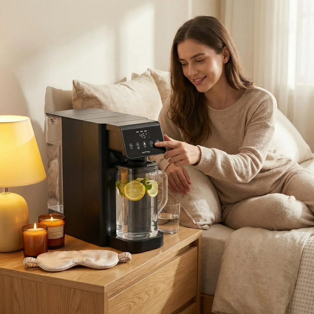 Filtro de agua de mesa Ecoviva UV RO de 8 etapas con dispensador de agua caliente y monitor TDS, sin instalación, para oficina, camping y hogar