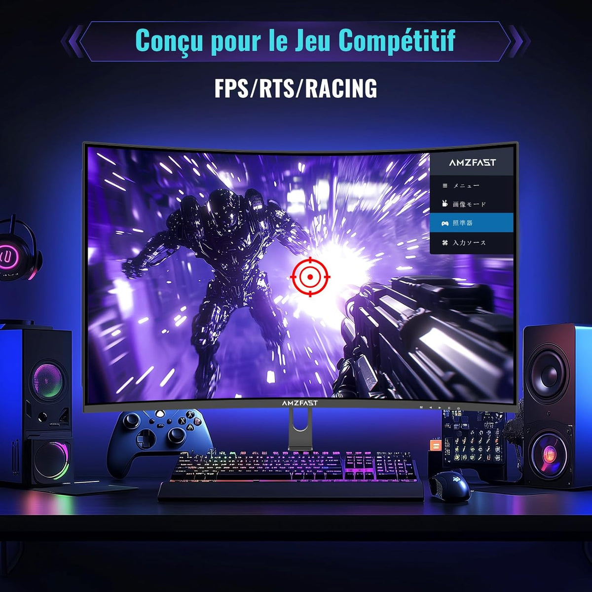 Monitor Gaming Curvo Amzfast de 32 pulgadas, QHD 2560x1440, 180Hz, 1 ms MPRT, 1500R, Adaptive Sync, luz azul reducida, sRGB 120%, HDR, HDMI 2.0/DP 1.2, VESA 75x75, AMZG32C3Q