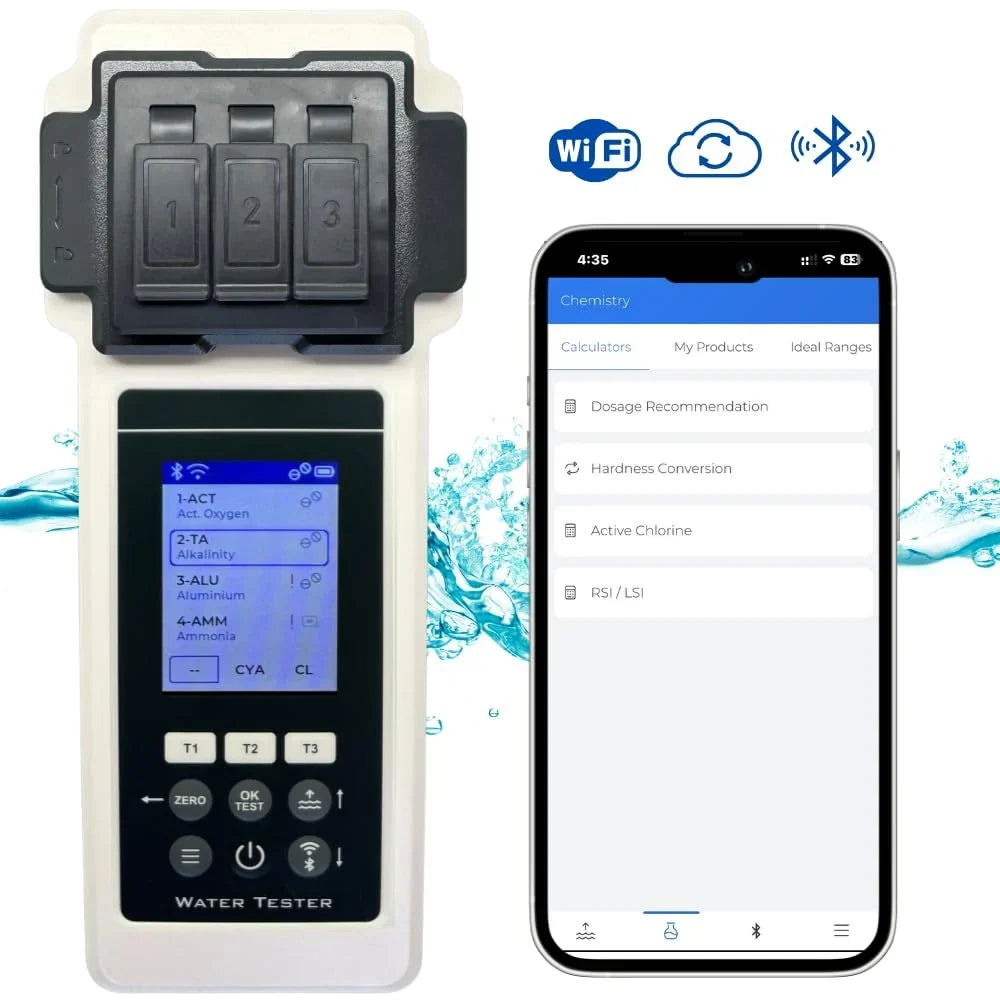 Set de análisis de agua Amblior 2.0, 27 parámetros, WiFi, Bluetooth, aplicación, equilibrador de nivel de agua, piscina, spa, jacuzzi, edición especial