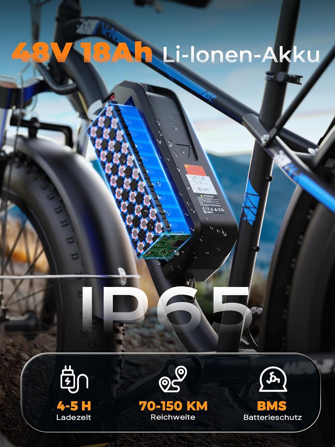 VARUN E Bike, E-Bike Herren mit 26 * 4.0' Fat Tire, 48V 18AH Akku, Bis zu 150 KM, 85Nm 250W Motor, 25KM/H, Offroad Ebike Mountainbike mit 7-Gang, All-Terrain Elektrofahrrad Herren, EU-Konformes