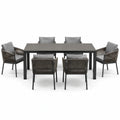 Conjunto de comedor de jardín de aluminio de 6 plazas con tablero de mesa de Polywood y coj ines grises