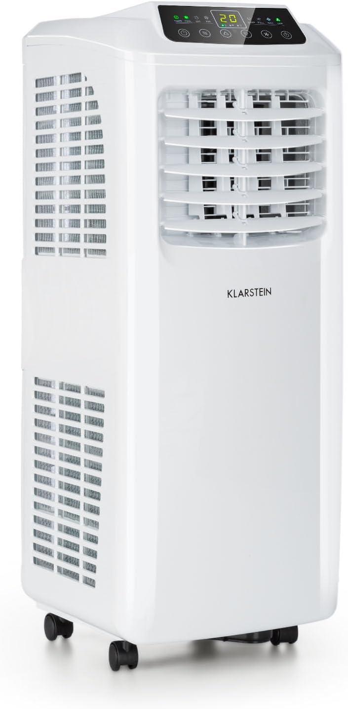 Aire acondicionado Klarstein, unidad de aire acondicionado 4 en 1, deshumidificador, ventilador y modo noche, aire acondicionado portátil con manguera de escape, control por aplicación, aire acondicionado para habitaciones de hasta 44 m², 9000 BTU, blanco