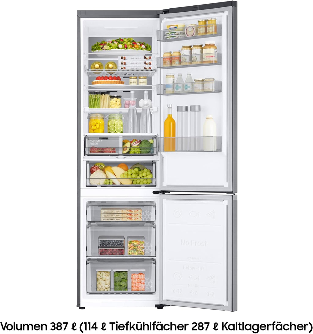 Frigorífico combi Samsung RB38C7AGWS9/EF, 203 cm, 387 l, frigorífico con congelador IA, SmartThings AI Energy Mode, Cool Select+, Twin Cooling Plus, Metal Cooling, aspecto acero inoxidable