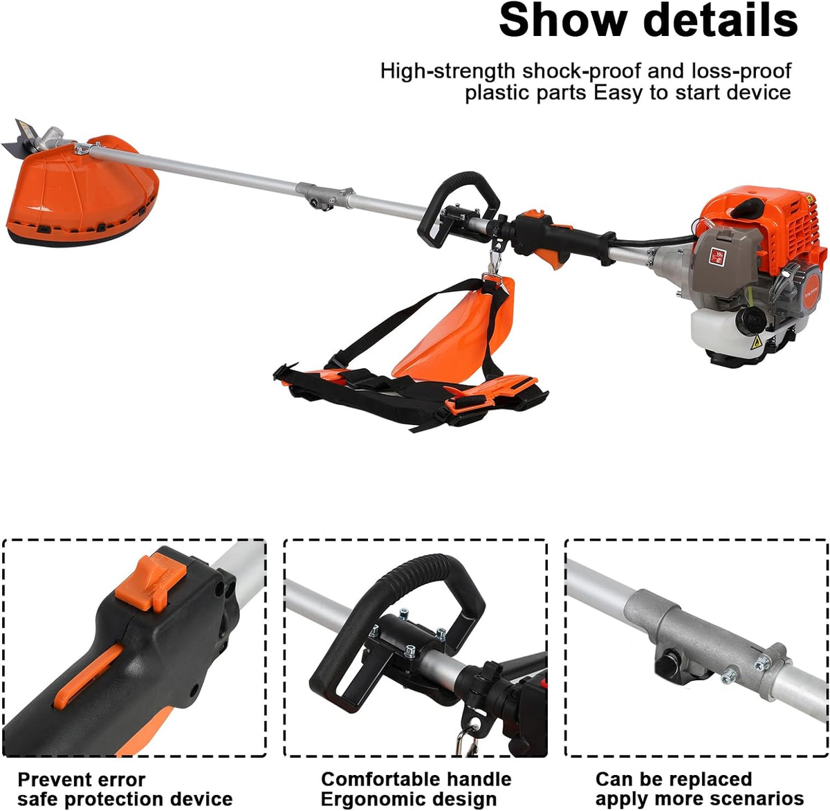 Desbrozadora de Gasolina 5 en 1 de 52 cc – Cortabordes, Cortasetos, Podadora de Altura, Desbrozadora de Hilo, Herramienta Multifunción para Jardín, con Extensión y Accesorios