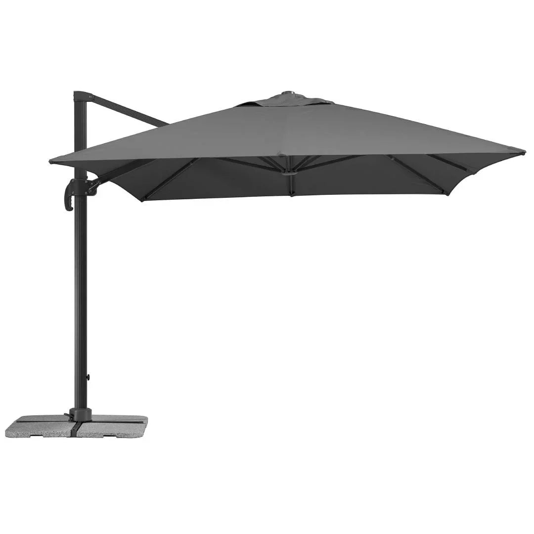 Sombrilla rectangular RHODOS GRANDE 400 x 300 cm de poliéster con estructura de aluminio, manivela y giro de 360°, color antracita