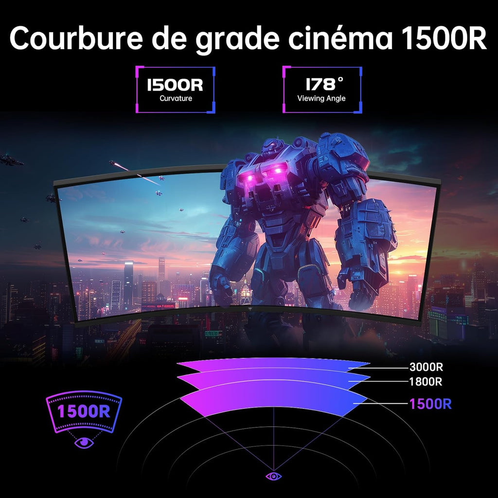 Monitor Gaming Curvo KTC de 32 Pulgadas | QHD@185Hz (OC) | Tiempo de Respuesta 1ms | Panel HVA, Curvatura 1500R | 96% DCI-P3, 99% sRGB, 1.07 mil millones de colores | HDR10 | VESA 100×100 | Baja luz azul | H32S5