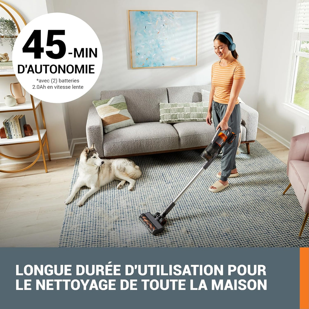 Aspiradora inalámbrica WORX 20V WX038, aspiradora de mano de 25Kpa, 45 min de autonomía, ligera para pelo de mascotas, alfombras, coche - incluye 2 baterías PowerShare, soporte de pared y cargador doble