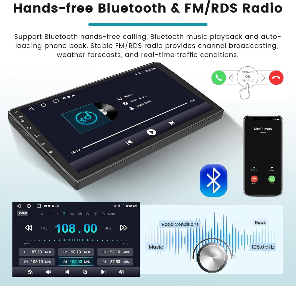 Hikity Autoradio 2+64G para Renault Clio 3 2005-2014 con Carplay Android Auto, pantalla táctil de 9 pulgadas Android 15, radio con Mirror Link, FM/RDS, EQ, WiFi, Bluetooth, GPS, SWC y cámara