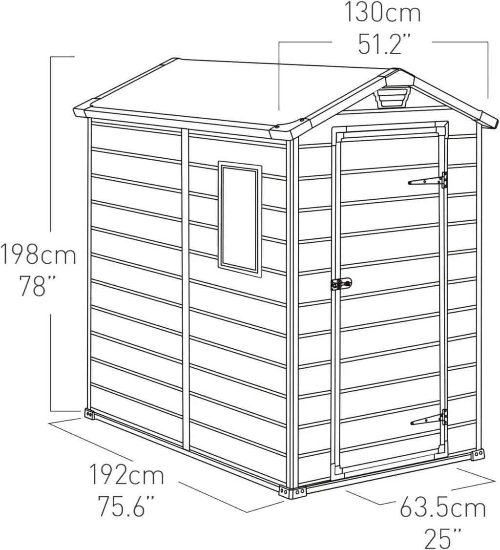 Keter Manor 4X6 - Caseta de jardín, 130x192x198cm y 2,2m2, Suelo, Sistema de ventilación, Puerta y ventana, Resistente al agua, Color gris