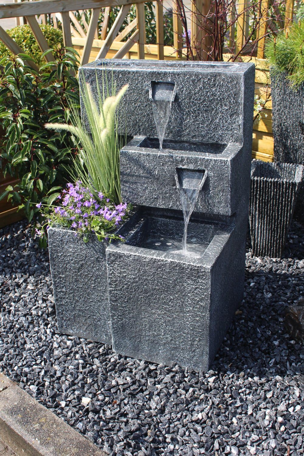Fuente "Grada" plantable con iluminación LED, fuente de jardín en cascada, fuente de terraza