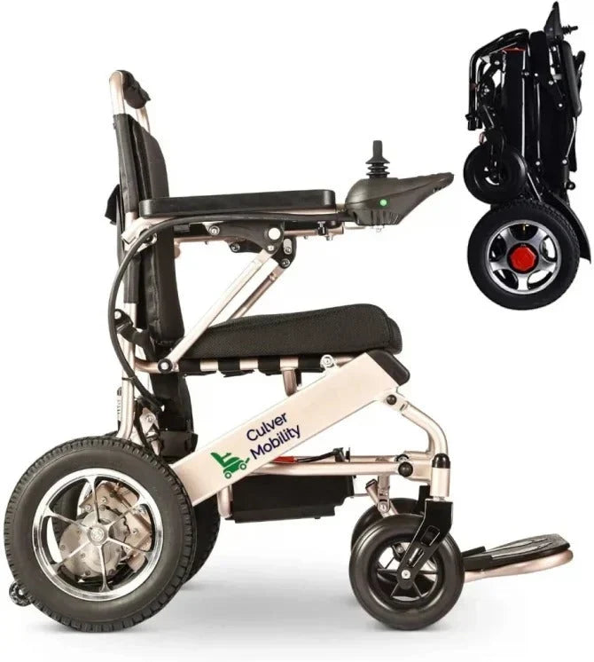 2025 Silla de ruedas eléctrica Culver Mobility, scooter eléctrico motorizado, plegable y ligero, aprobado por la FDA, para viajes en avión (regalo de rampa para silla de ruedas incluido) (plata, 17.5 pulgadas)