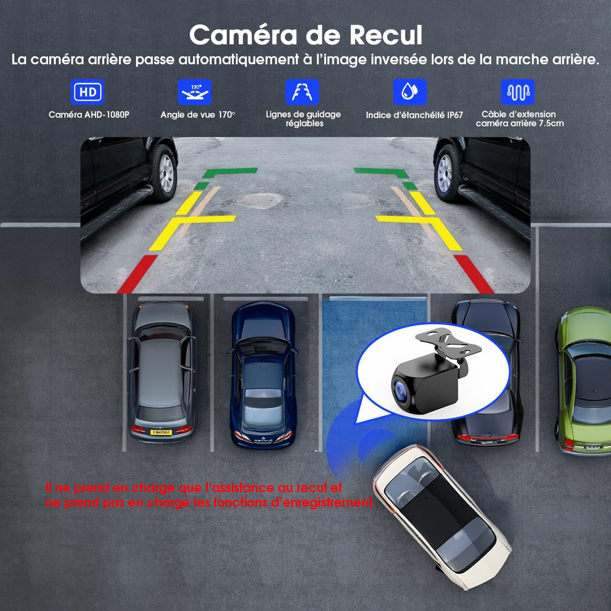 Pantalla Avylet CarPlay y Android Auto inalámbrica de 8'' con cámara de reversa AHD 1080P, Mirror Link, control por voz, llamadas manos libres, Bluetooth, actualización OTA, navegación GPS, AUX, FM